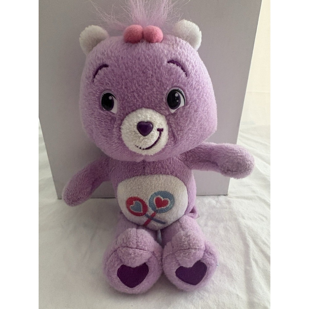 Vintage Nanco Care Bear Sitting Share Bear Plush Purple Lollipop Doll 8" 2003